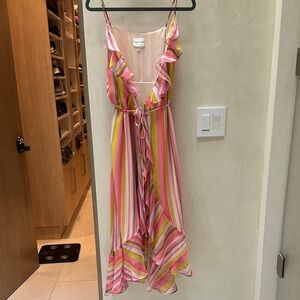 Striped Pink and Yellow Wrap Dress